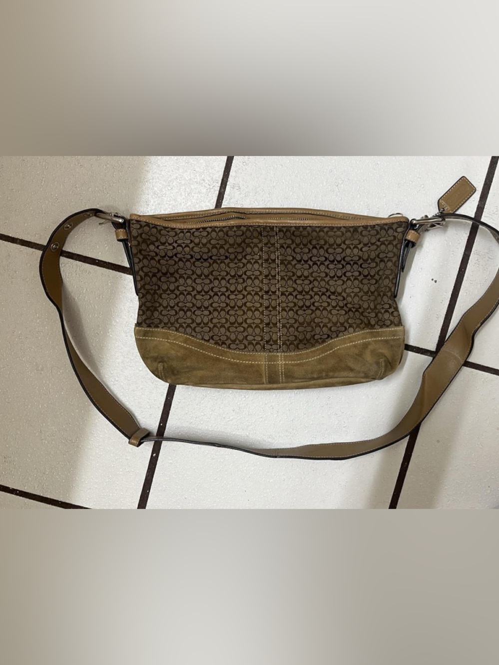 Coach Signature Canvas Crossbody Bag | Brown Monogram | Suede Trim